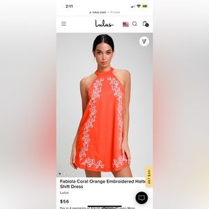 Lulu’s Fabiola Orange Embroidered Halter Shift Dress
